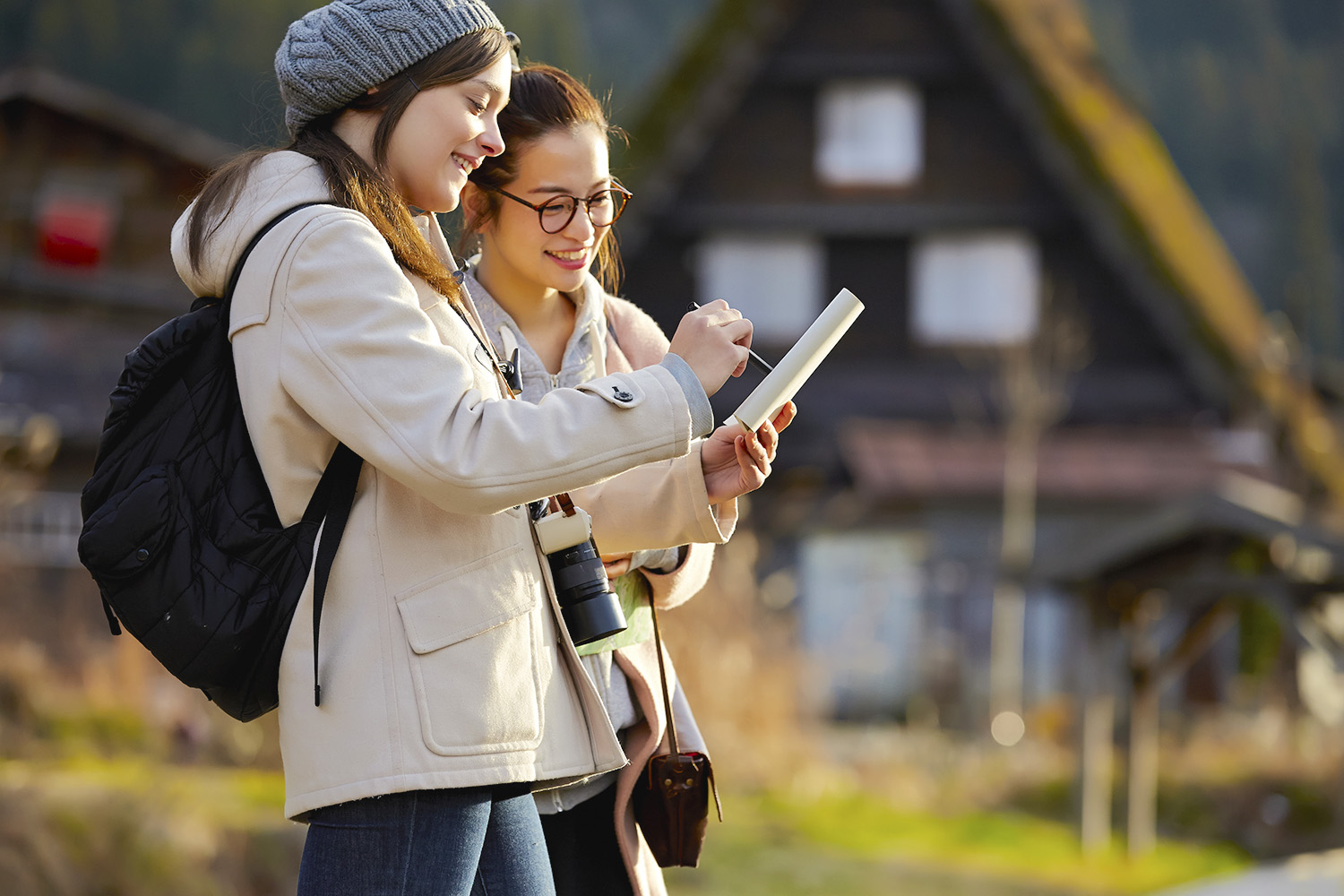 Two tourists looking at a map